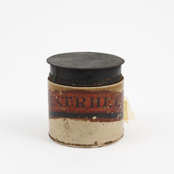 Salt-glazed stoneware dispensing pot for rhubarb extract