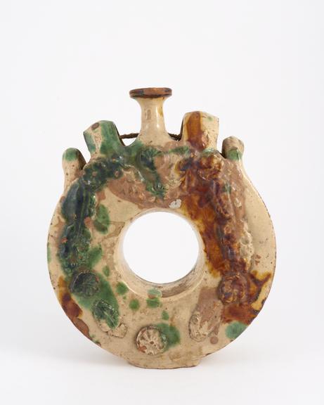 Toilet water bottle, glazed earthenware, Italian, 19th century