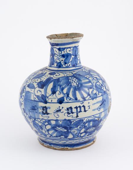 Maiolica Italian drug jar, water bottle, globular shape