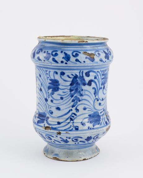 Blue majolica pharmacy vase, North Italian, 1720-1780