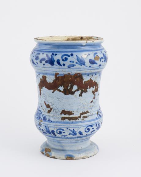 Blue majolica pharmacy vase, North Italian, 1720-1780