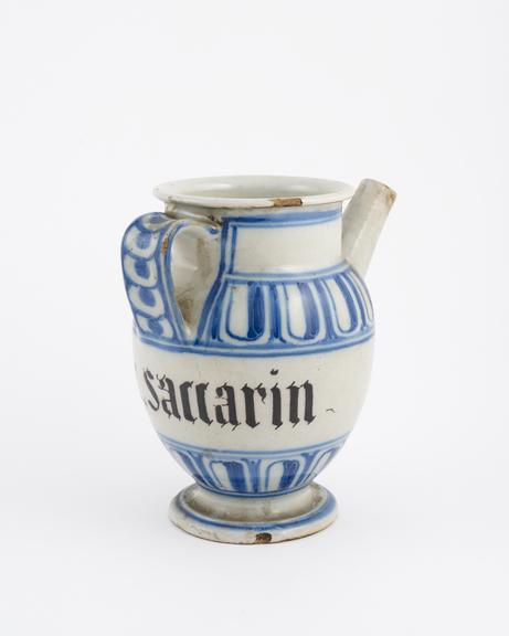 Italian syrup jug, C18 blue and white, perhaps Ligurian