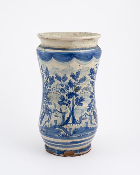 Albarello vase, C18 Italian blue and white maiolica