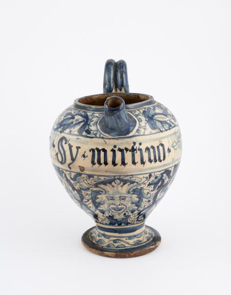 Italian blue and white syrup jug, used for siruppo mirtino