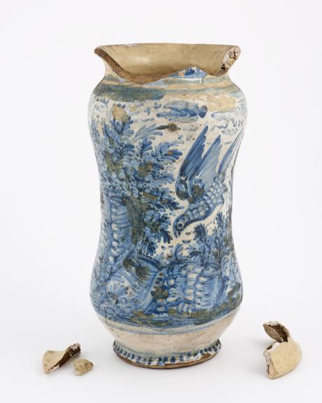 Albarello vase, C18 Italian blue and white maiolica