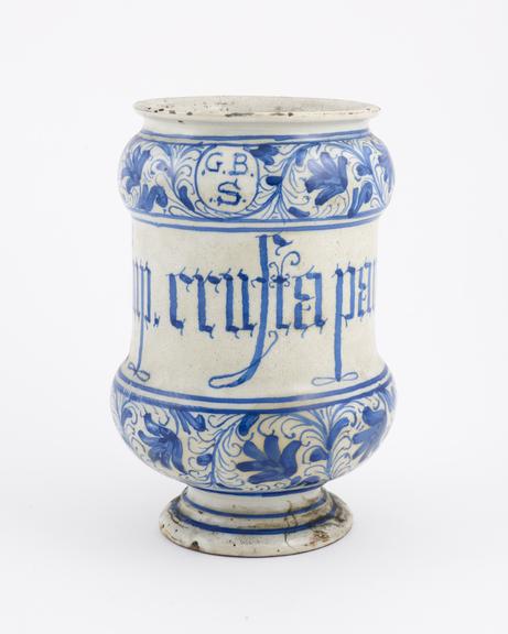 C17 Italian blue and white albarello vase from Liguria