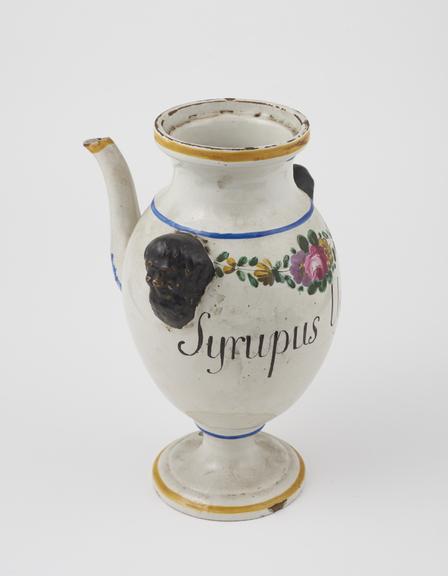 Italian syrup jug, C19 north Italian polychrome maiolica