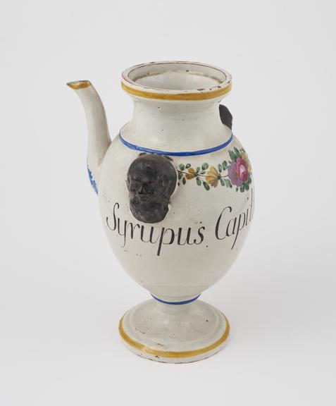 North Italian syrup jug, C19 polychrome maiolica