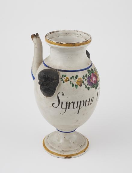 Syrup jug, north Italian, C19 polychrome maiolica