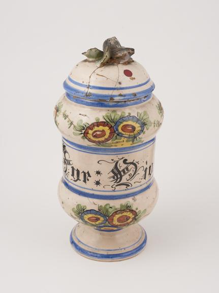 Italian albarello vase, C18 polychrome maiolica