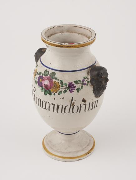 Pharmacy vase, Italian, 1760-1860, polychrome maiolica