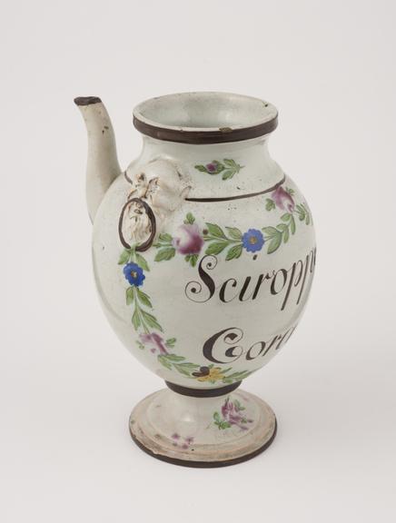 Syrup jug, Italian, 1760-1860, polychrome maiolica