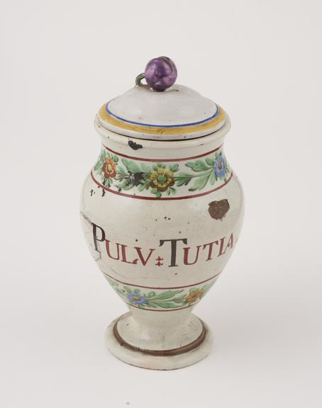 Italian pharmacy vase, early C19 polychrome maiolica