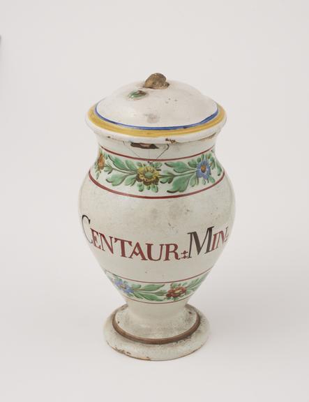 Italian pharmacy vase, early C19 polychrome maiolica