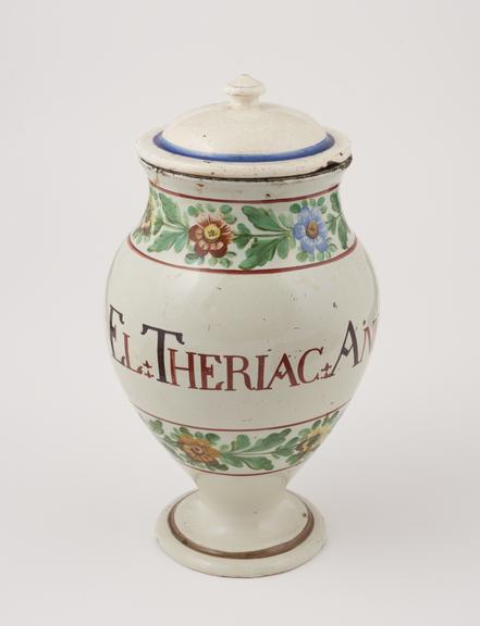 Italian pharmacy vase, early C19 polychrome maiolica