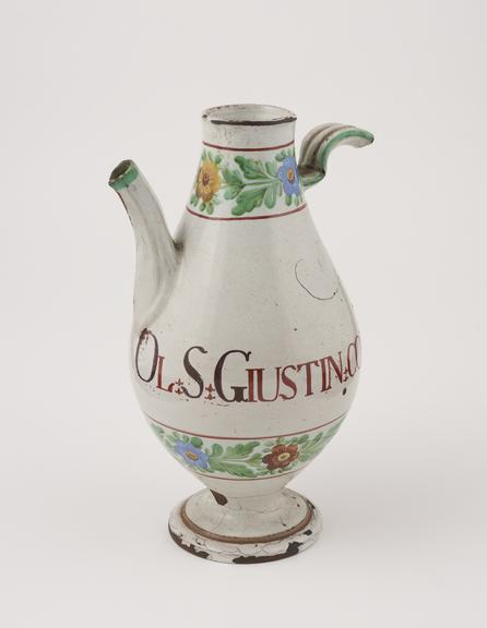 Syrup jug, North Italian, 19th century polyhrome maiolica