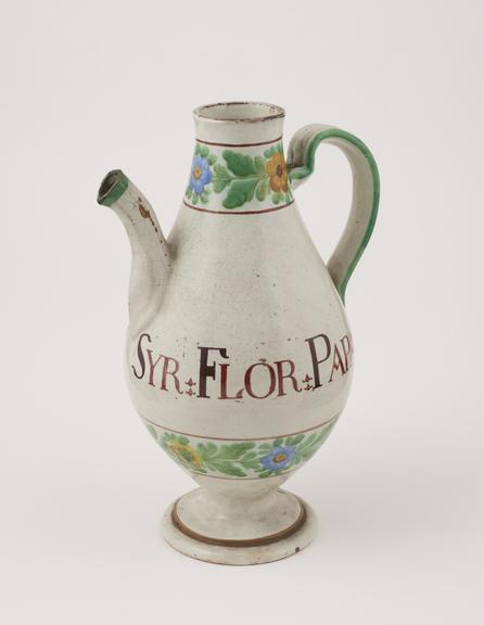 Syrup jug, north Italian, C19 polychrome maiolica