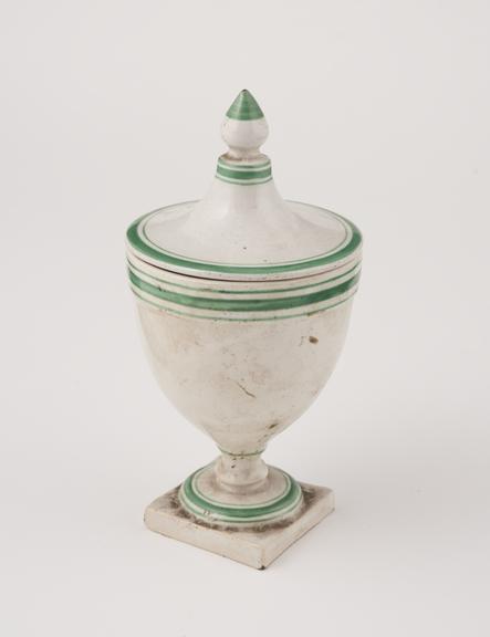 Creamware pharmacy jar with lid, Staffordshire, 1790-1820