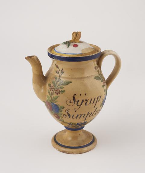 Syrup jug, Italian, 1760-1860, polychrome maiolica