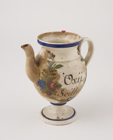 Syrup jug, Italian, 1760-1860, polychrome maiolica