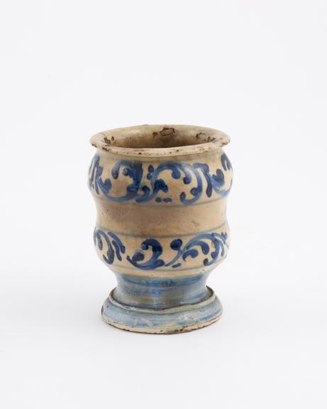 Italian albarello vase, C17 or C18 blue and white from Liguria