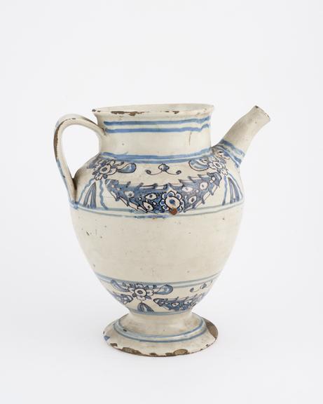 Italian syrup jug, early C18 blue and white from Liguria