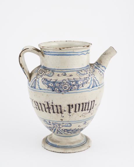 Italian syrup jug, early C18 blue and white from Liguria