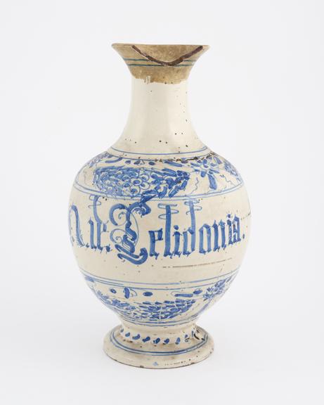 Italian storage vase, early C18 blue and white from Liguria