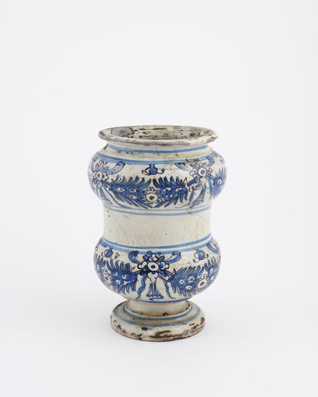 Italian albarello vase, C18 blue and white from Liguria