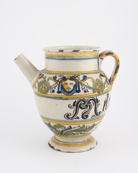 Syrup jug, Italian, C18 polychrome maiolica