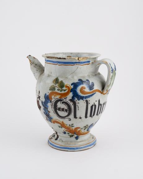 Italian syrup jug, 18th century polychrome maiolica