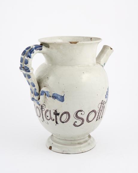 Syrup jug, Italian from Castelli, C18 polychrome maiolica