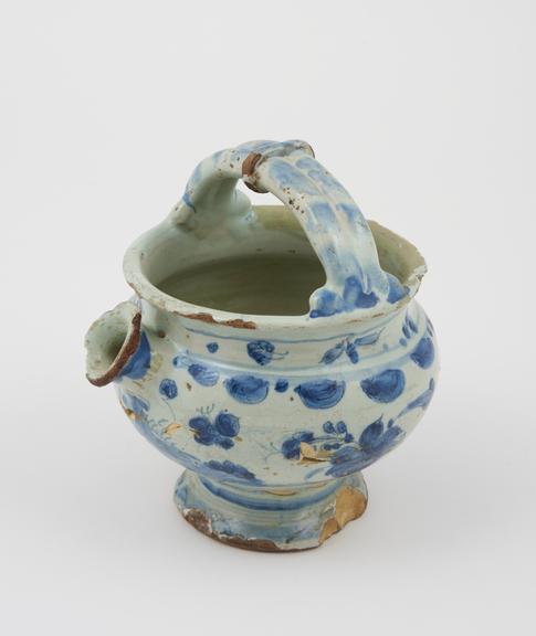 Syrup jar, blue tinged earthenware, from Savona, Italian