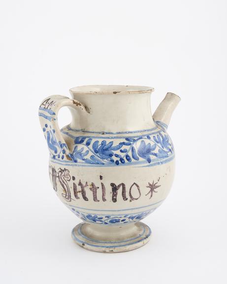 Late C16 Italian blue and white syrup jug from Liguria