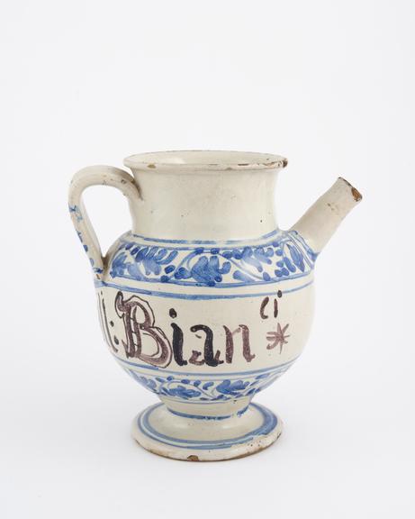 Late C16 Italian blue and white syrup jug