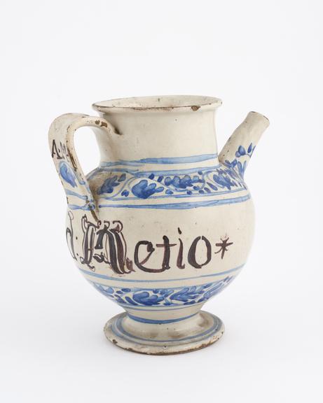 Late C16 Italian blue and white syrup jug from Liguria