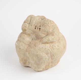 Plaster cast figure with right forearm missing and pigtail down back