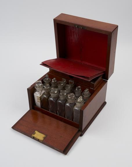 Medicine chest, small, hinged lid and drop front