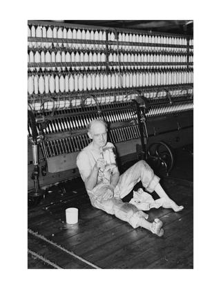 Mill worker eating lunch