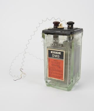 Lead accumulator two volt battery, United States, made before 1971