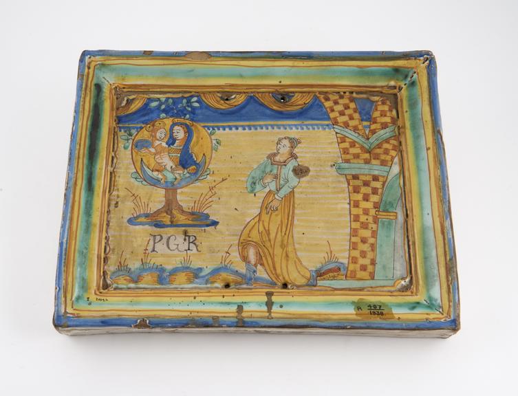 Votive plaque, earthenware, tin glazed, from Deruta, Italian