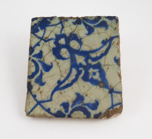 Tin glazed earthenware mosque(?) wall tile, from Palestine