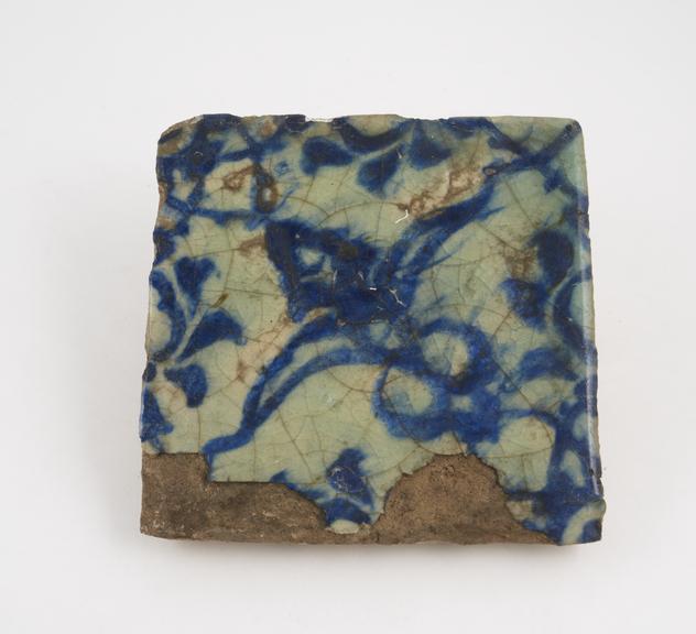 Tin glazed earthenware mosque(?) wall tile, from Palestine