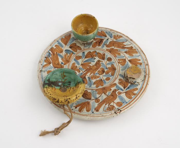 Plate, possibly used as sconse, earthenware, Italian, 1751-1800