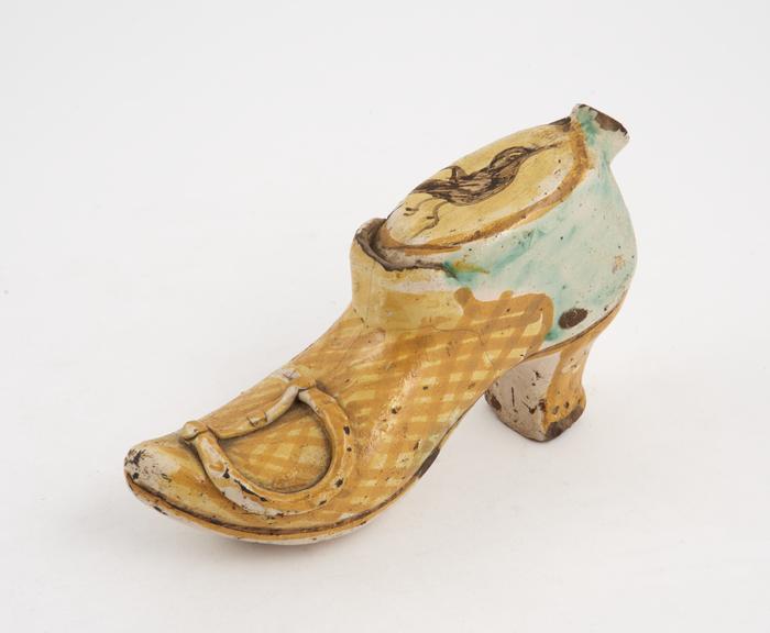 Toilet water bottle in form of lady's shoe, Italian, 1840-1900