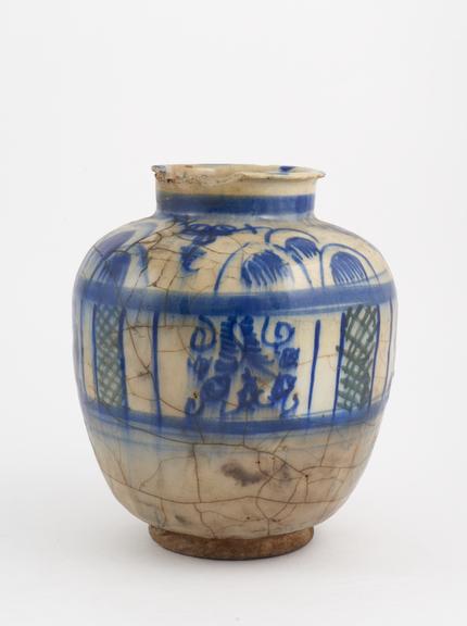 Storage vase, perhaps c18 Persian, blue and white maiolica