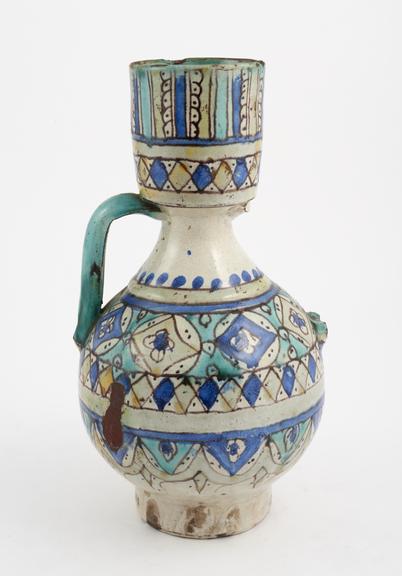 Pottery flask, with 2 handles, polychrome decoration, Islamic