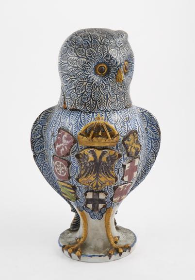 Drug jar, in the form of an owl, tin-glazed earthenware