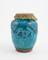 Pottery drug jar, bluish-green, ovoid, with parchment cover