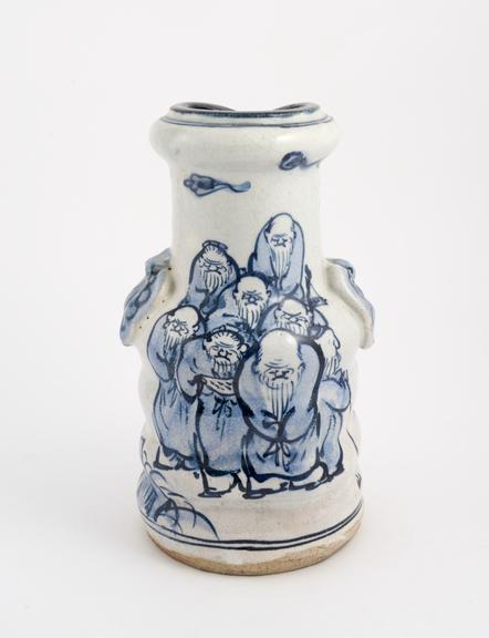 Tin glazed stoneware bottle, decorated in blue